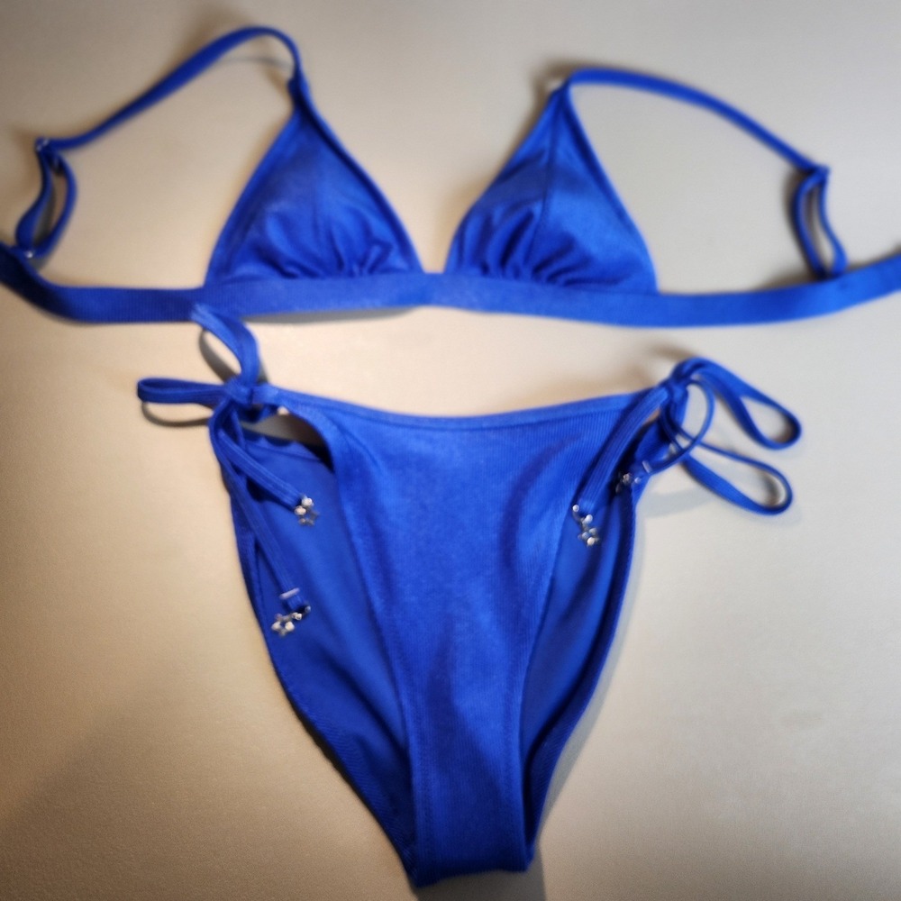 Wild Fable Bikini Set Blue‎ Ribbed Star Charm Y2K Swimsuit Small Bottom XS Top